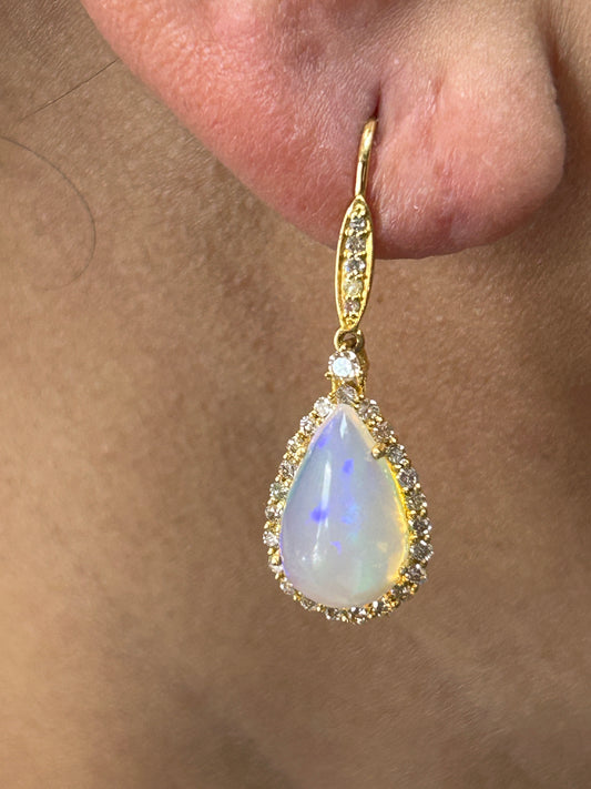Opal 14k Solid Gold Diamond Earring