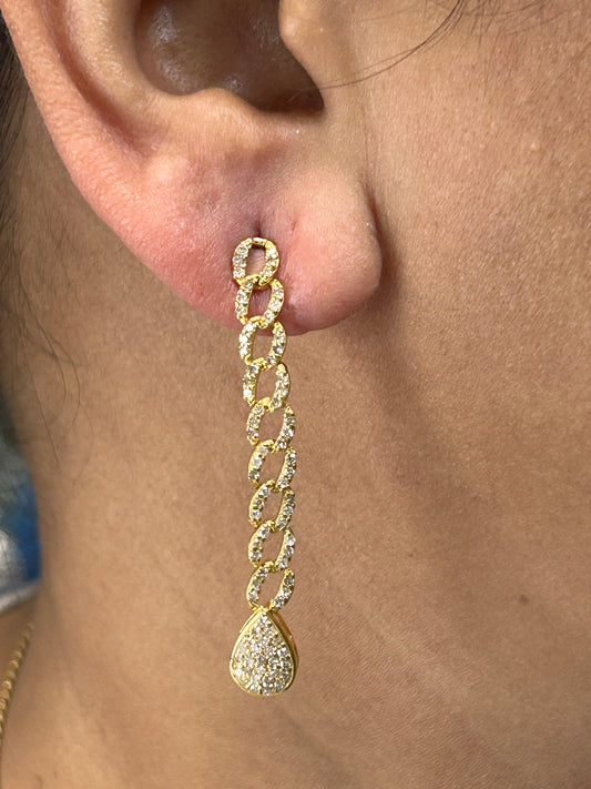 14K Gold Chain Link Earrings with Diamond Teardrop Timeless Glamour