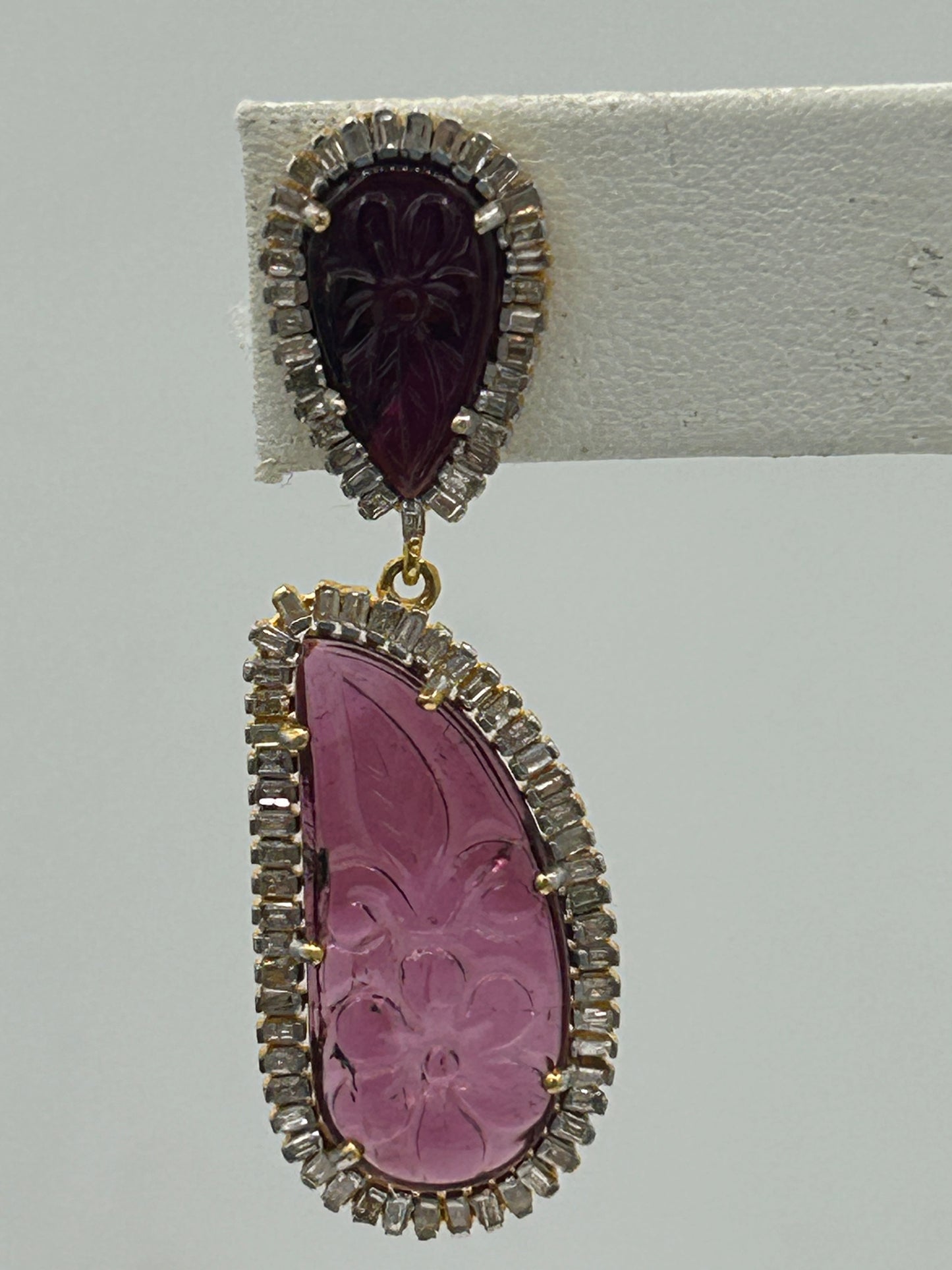 Pink tourmaline 14k Solid Gold Diamond Earring