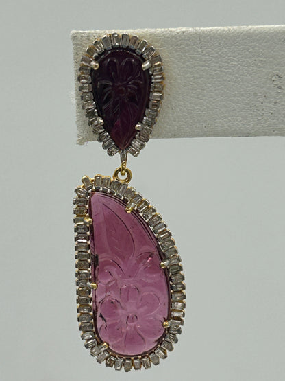 Pink tourmaline 14k Solid Gold Diamond Earring