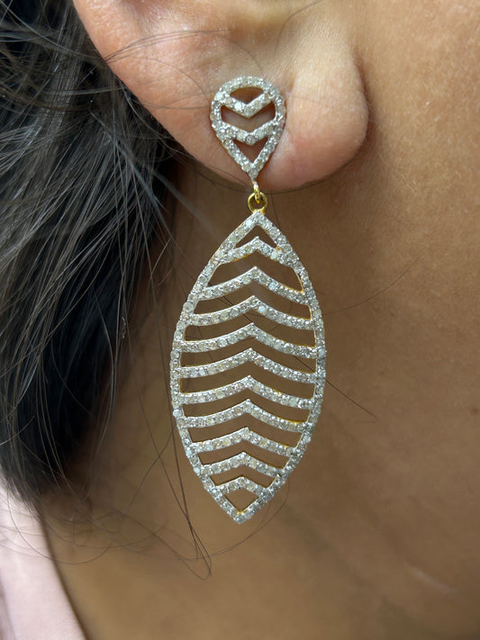 Leaf 14k Solid Gold Diamond Earring. Genuine handmade pave diamond Earring. 14k Solid Gold Diamond Earring..