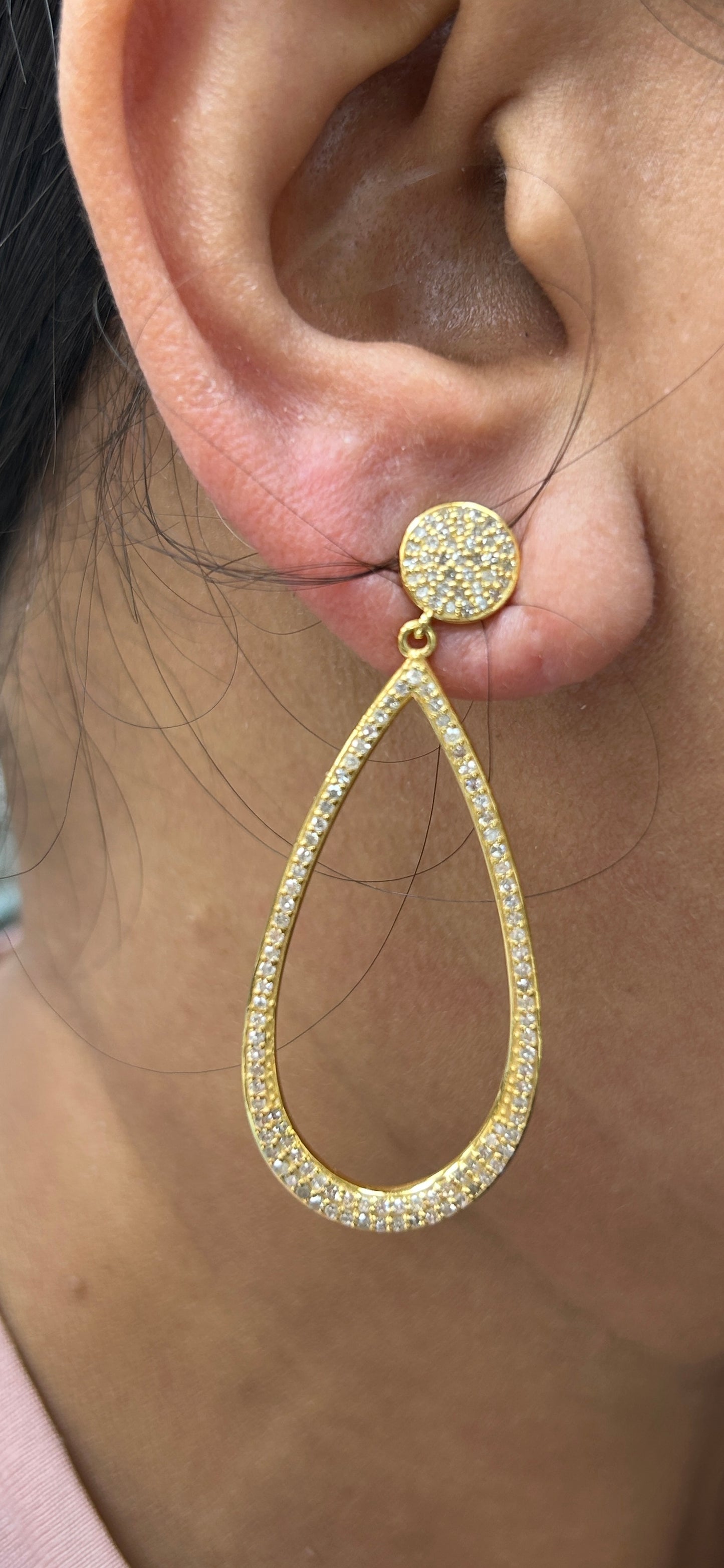 Pear Shape 14k Solid Gold Diamond Earring