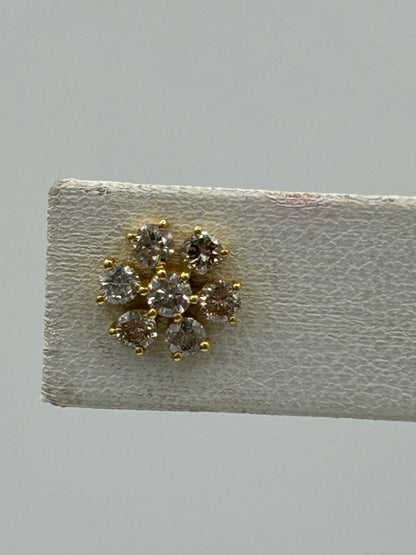 Round 14k Solid Gold Diamond Stud Earring. Genuine handmade pave diamond Earring. 14k Solid Gold Diamond Earring..