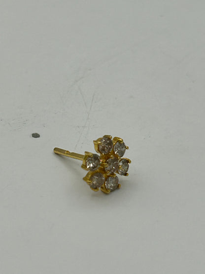 Round 14k Solid Gold Diamond Stud Earring. Genuine handmade pave diamond Earring. 14k Solid Gold Diamond Earring..