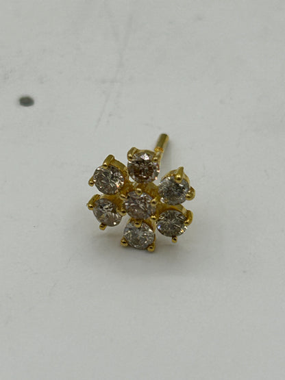 Round 14k Solid Gold Diamond Stud Earring. Genuine handmade pave diamond Earring. 14k Solid Gold Diamond Earring..