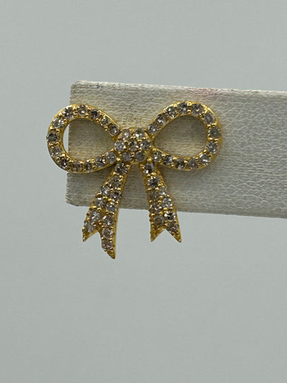 Ribbon 14k Solid Gold Diamond Stud Earring. Genuine handmade pave diamond Earring. 14k Solid Gold Diamond Earring..