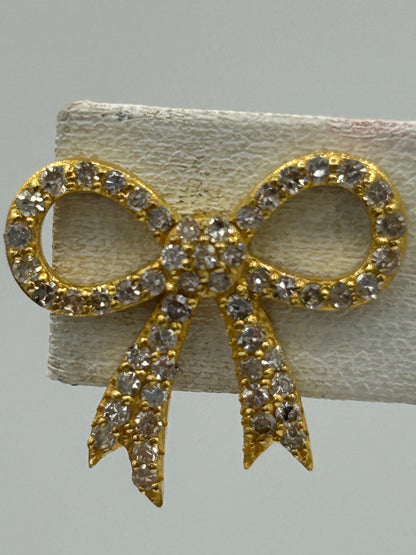 Ribbon 14k Solid Gold Diamond Stud Earring. Genuine handmade pave diamond Earring. 14k Solid Gold Diamond Earring..