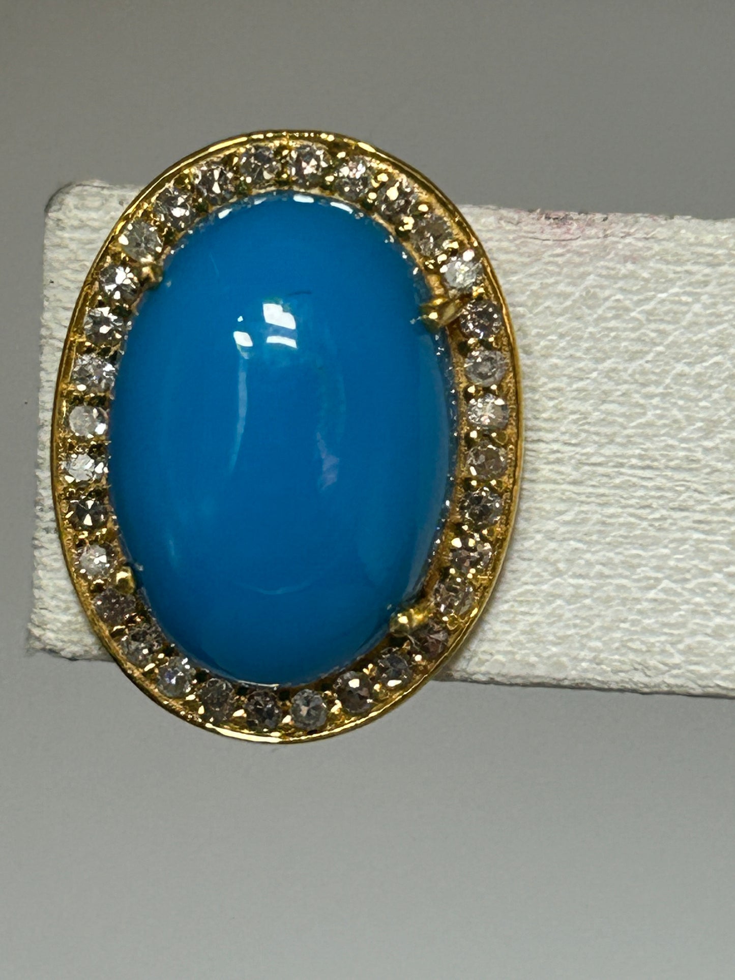 Turquoise Oval 14k Solid Gold Diamond Stud Earring. Genuine handmade pave diamond Earring. 14k Solid Gold Diamond Earring..