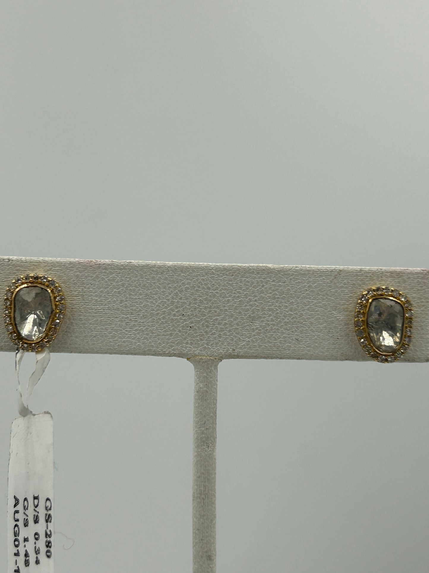 Polki 14k Solid Gold Diamond Stud Earring. Genuine handmade pave diamond Earring. 14k Solid Gold Diamond Earring..