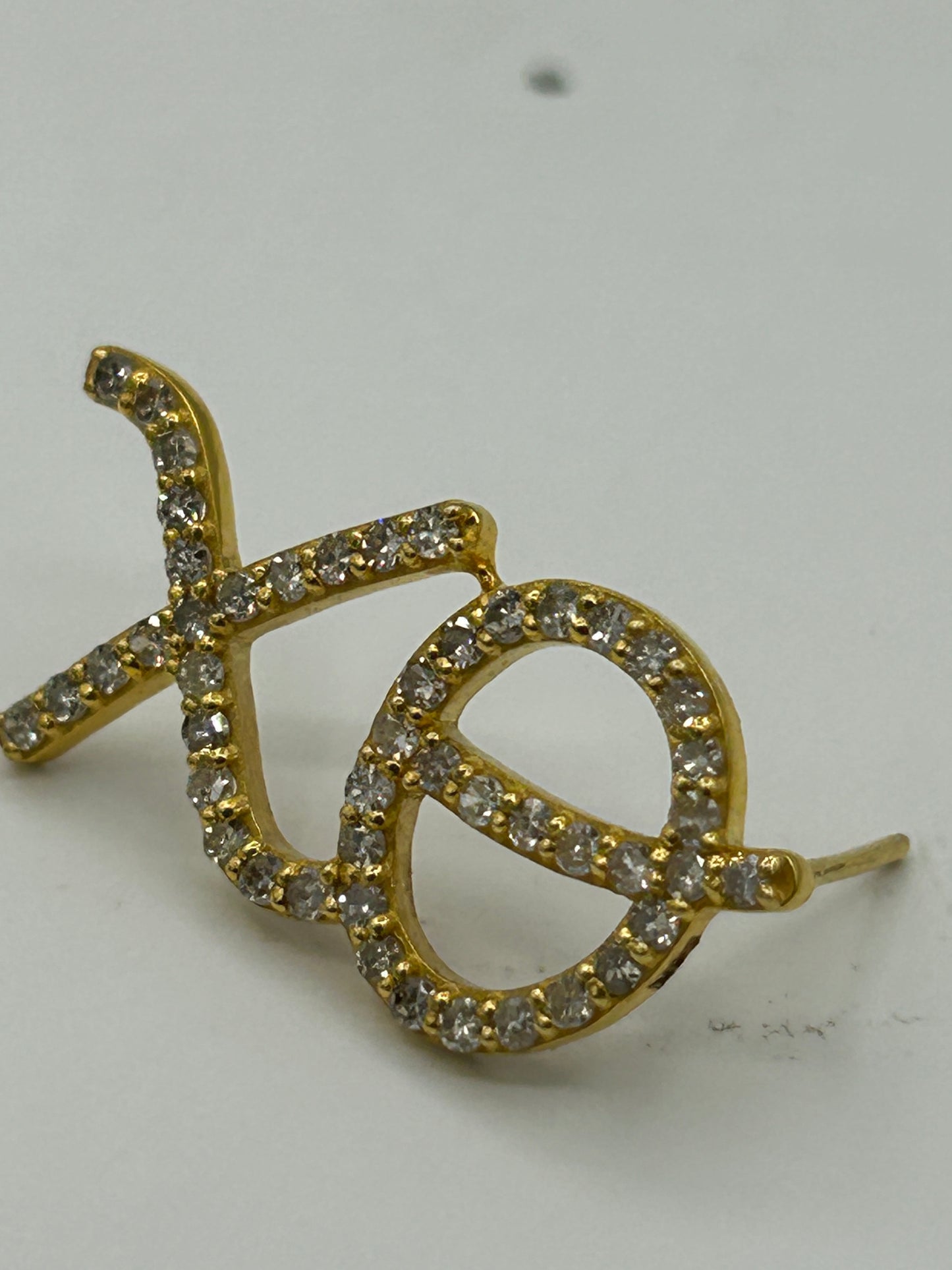XO 14k Solid Gold Diamond Stud Earring. Genuine handmade pave diamond Earring. 14k Solid Gold Diamond Earring..
