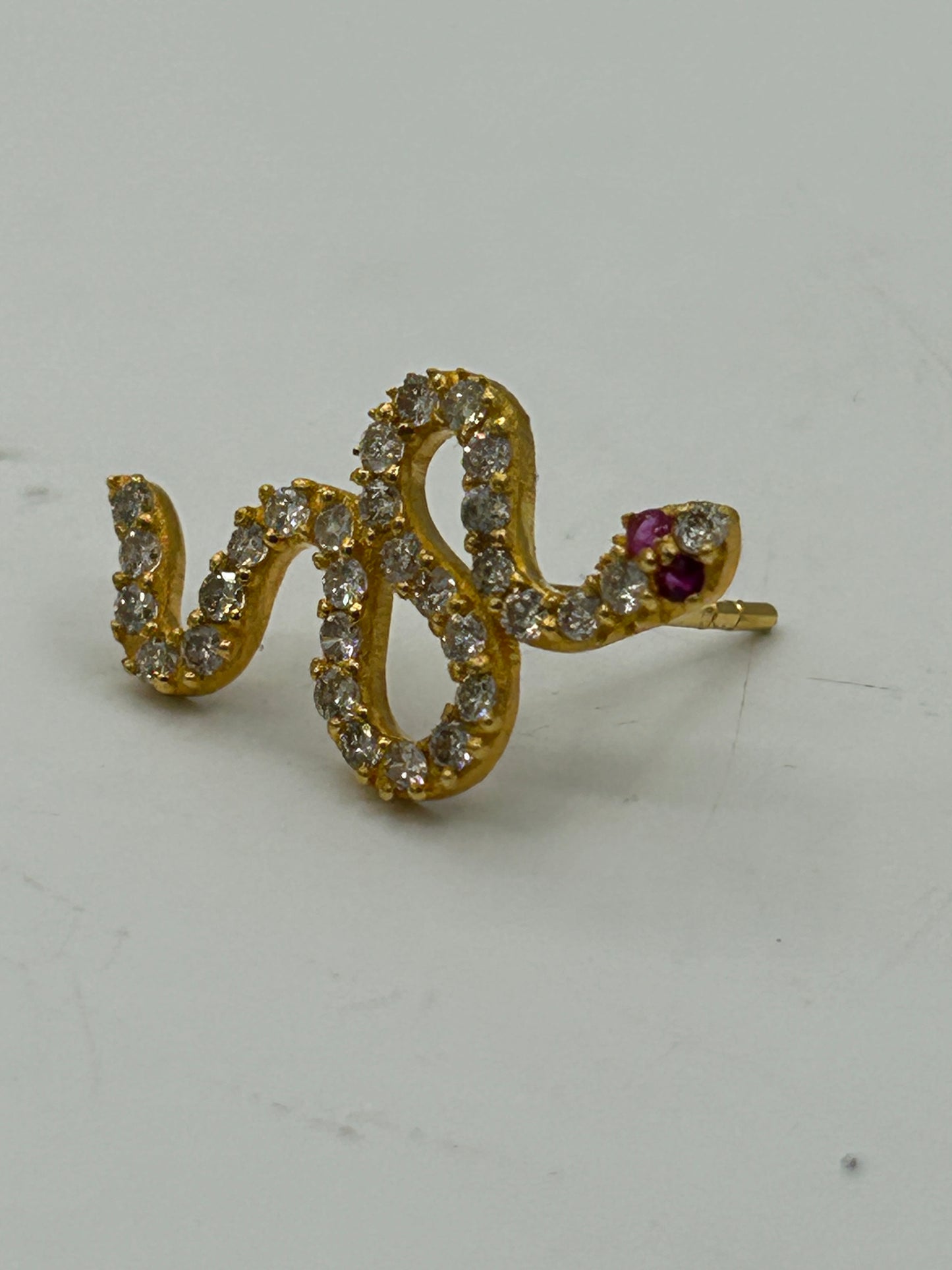Snake 14k Solid Gold Diamond Stud Earring. Genuine handmade pave diamond Earring. 14k Solid Gold Diamond Earring..