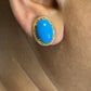 Turquoise Oval 14k Solid Gold Diamond Stud Earring. Genuine handmade pave diamond Earring. 14k Solid Gold Diamond Earring..