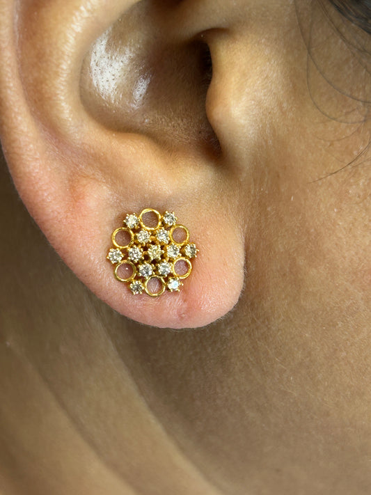 Round 14k Solid Gold Diamond Stud Earring. Genuine handmade pave diamond Earring. 14k Solid Gold Diamond Earring..