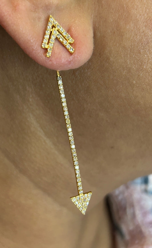 Arrow 14k Solid Gold Diamond Earring. Genuine handmade pave diamond Earring. 14k Solid Gold Diamond Earring..