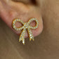 Ribbon 14k Solid Gold Diamond Stud Earring. Genuine handmade pave diamond Earring. 14k Solid Gold Diamond Earring..
