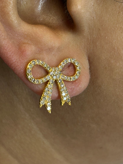 Ribbon 14k Solid Gold Diamond Stud Earring. Genuine handmade pave diamond Earring. 14k Solid Gold Diamond Earring..