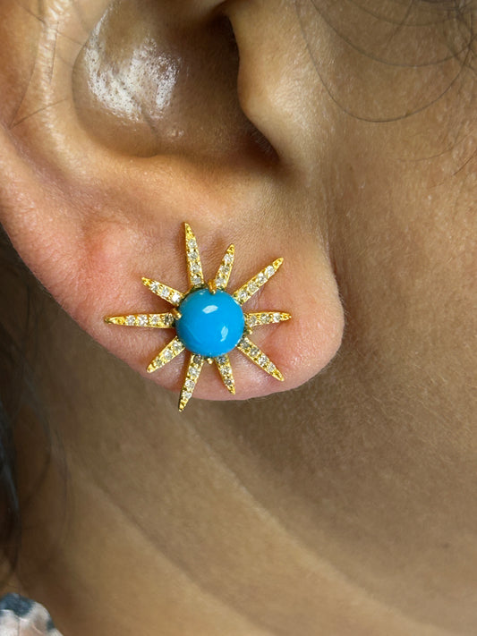 Star 14k Solid Gold Diamond Stud Earring. Genuine handmade pave diamond Earring. 14k Solid Gold Diamond Earring..