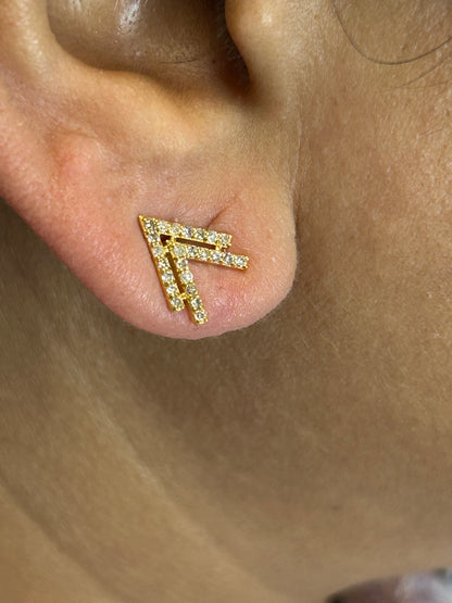 Arrow 14k Solid Gold Diamond Stud Earring. Genuine handmade pave diamond Earring. 14k Solid Gold Diamond Earring..