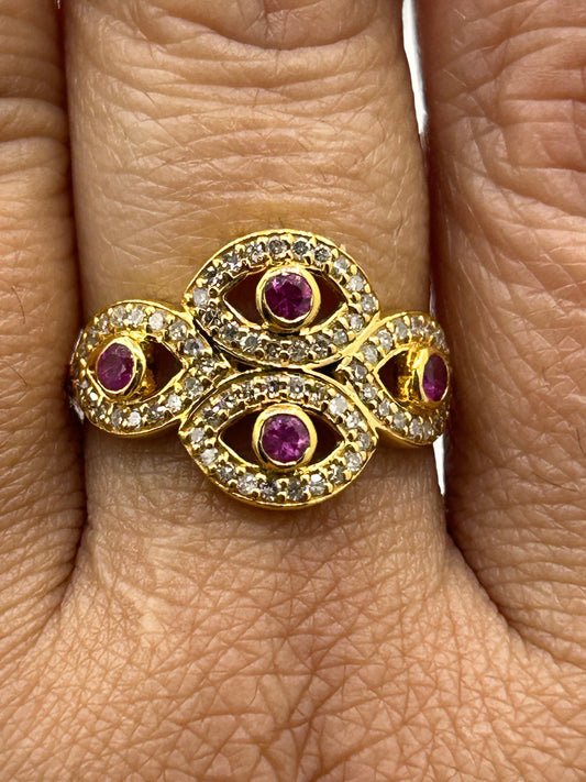 Evil Eye 14k Solid Gold Diamond Rings.Genuine handmade pave diamond Rings.