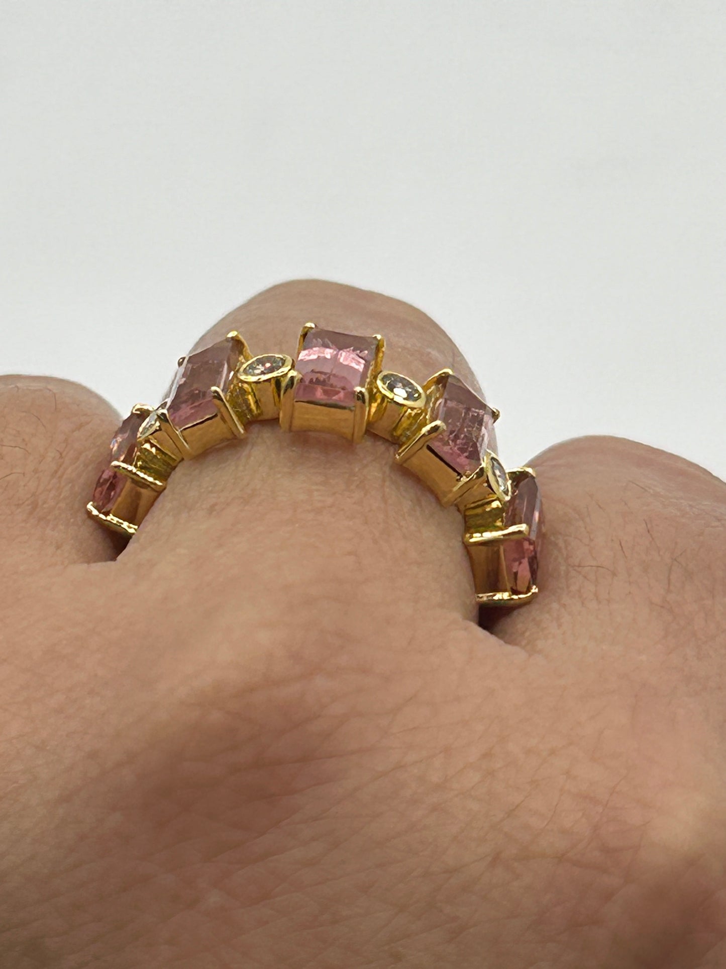 Pink Tourmaline 14k Solid Gold Diamond Rings.Genuine handmade pave diamond Rings.