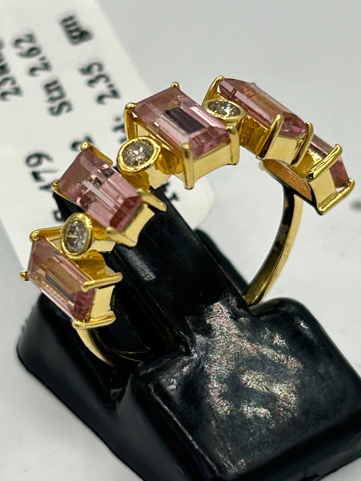 Pink Tourmaline 14k Solid Gold Diamond Rings.Genuine handmade pave diamond Rings.