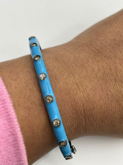 Blue and White Enamel Diamond Bangle