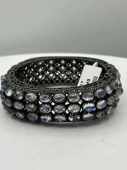 Rainbow Moonstone Diamond Bangle