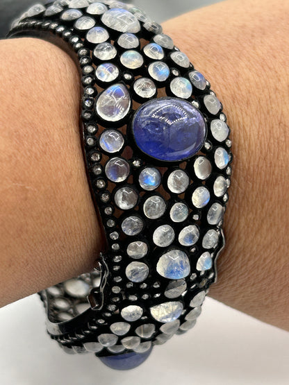 Rainbow Moonstone Tanzanite Diamond Bangle