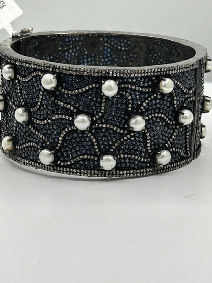 Diamond Bangels with Blue Sapphire and Pearl
