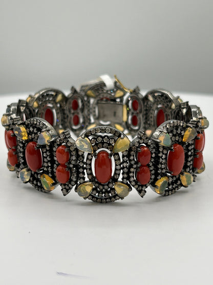 Coral Natural and Opal with Diamond Bracelet