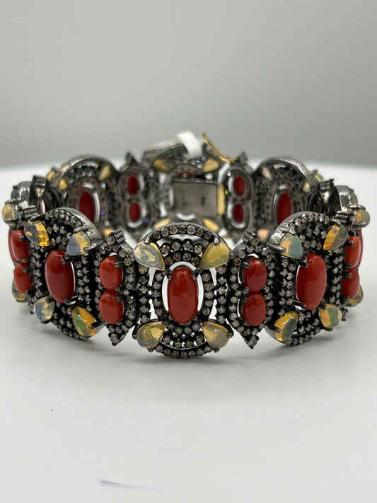 Coral Natural and Opal with Diamond Bracelet