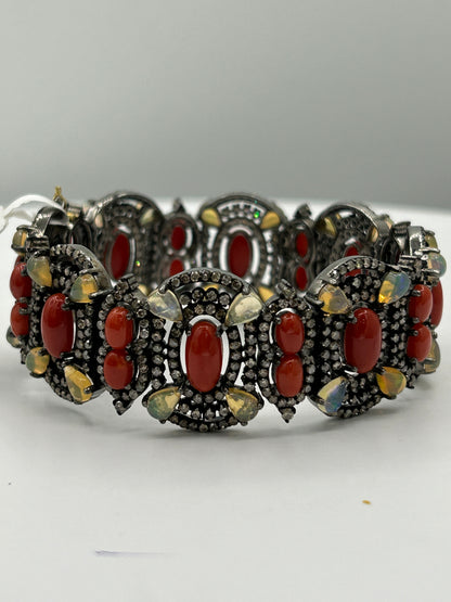 Coral Natural and Opal with Diamond Bracelet