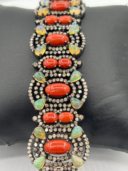 Coral Natural and Opal with Diamond Bracelet