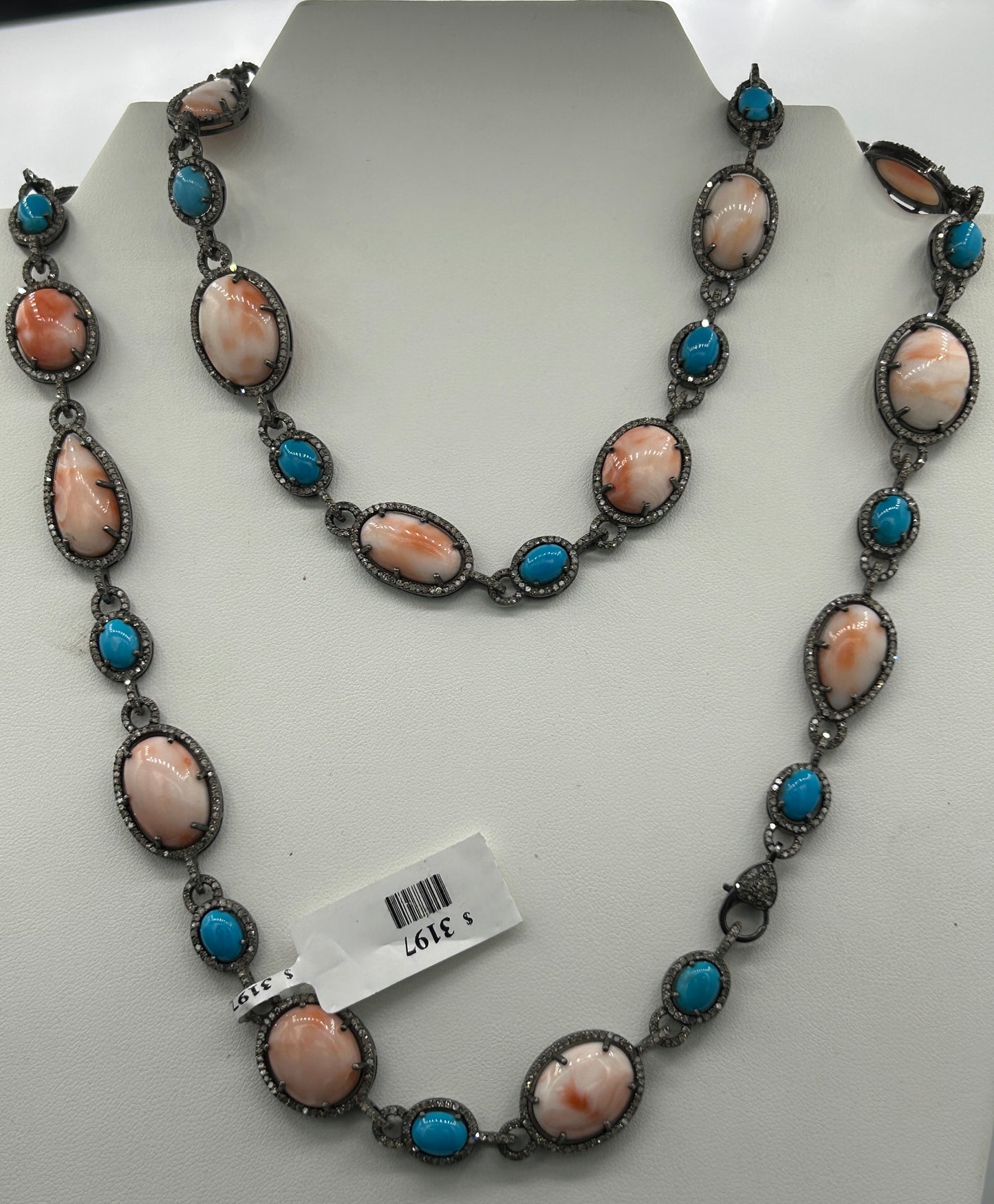 Turqouise and Coral Necklace with Diamonds