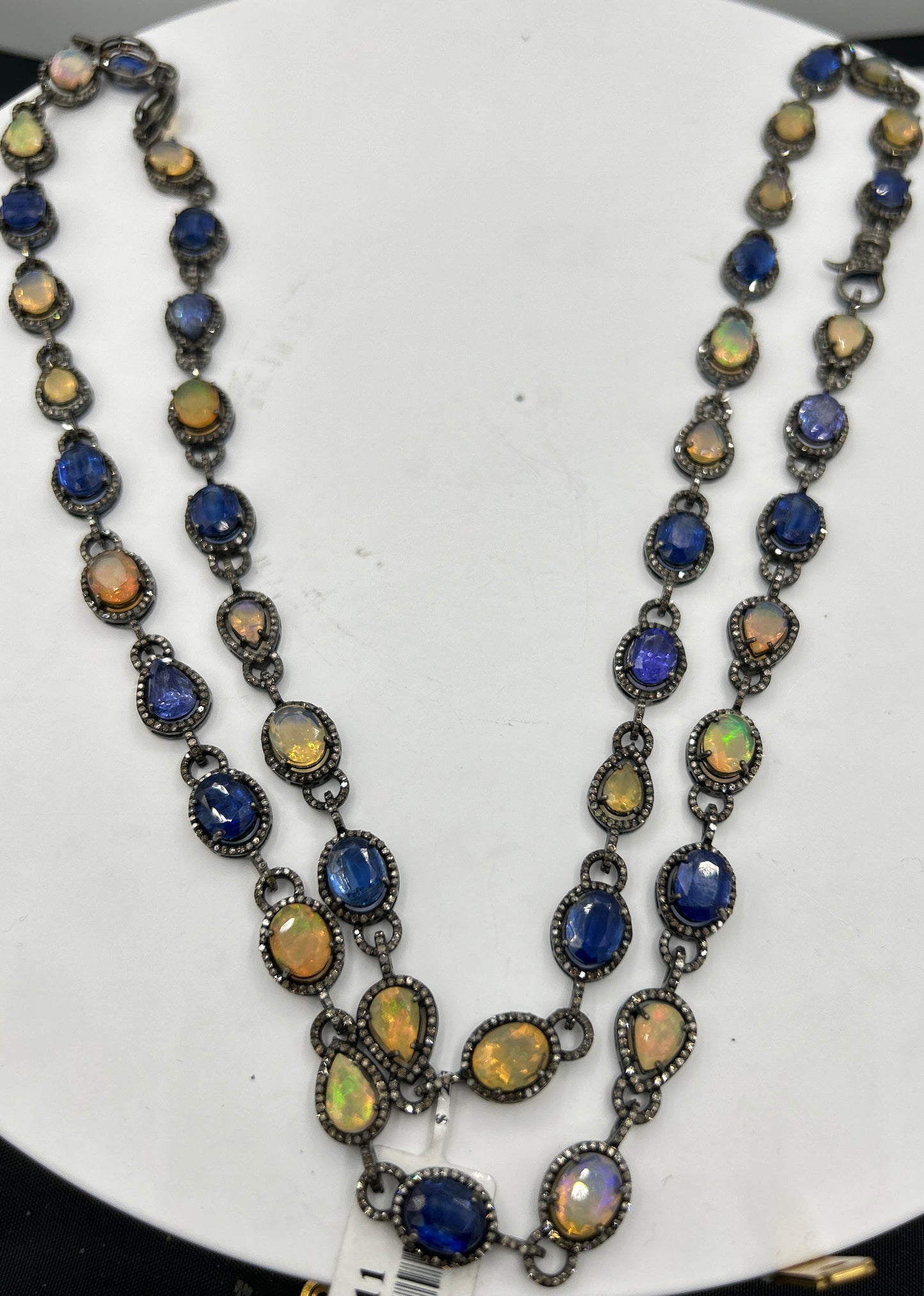 Kynite and Opal Long Necklace with Diamonds