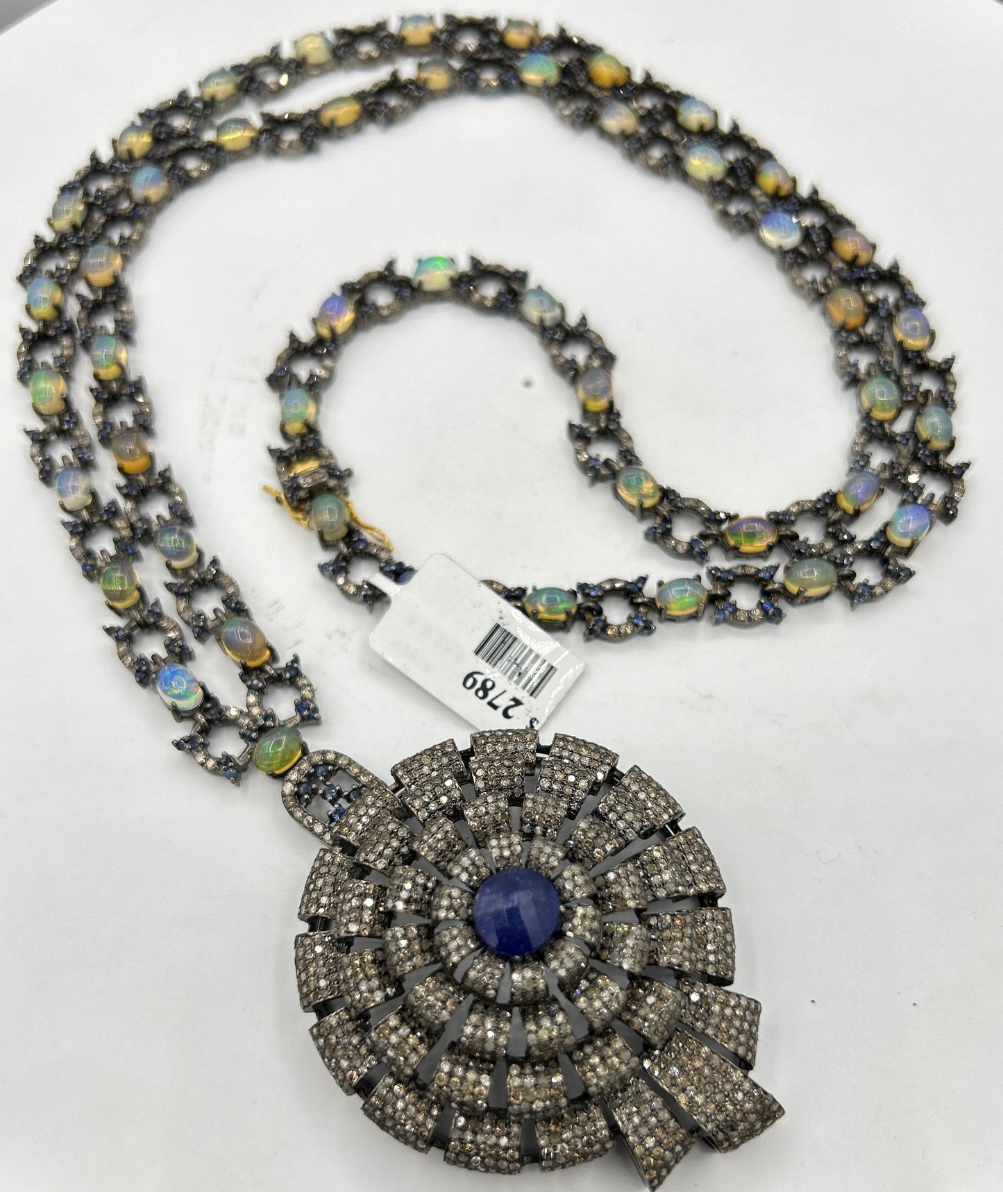 Tanzanite Sapphire and Opal Long Necklace with Diamonds