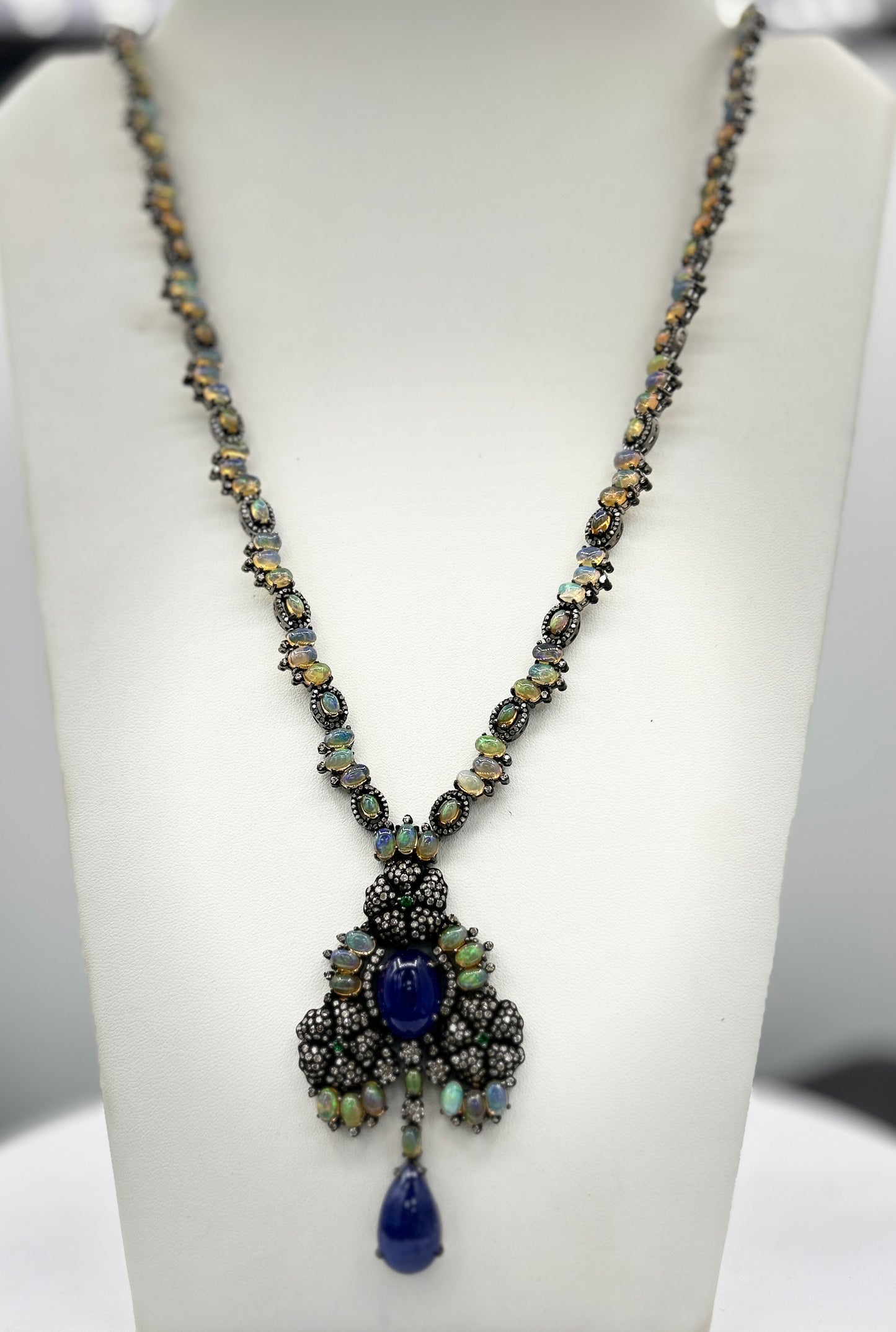 Tanzanite and Opal Long Necklace with Diamonds