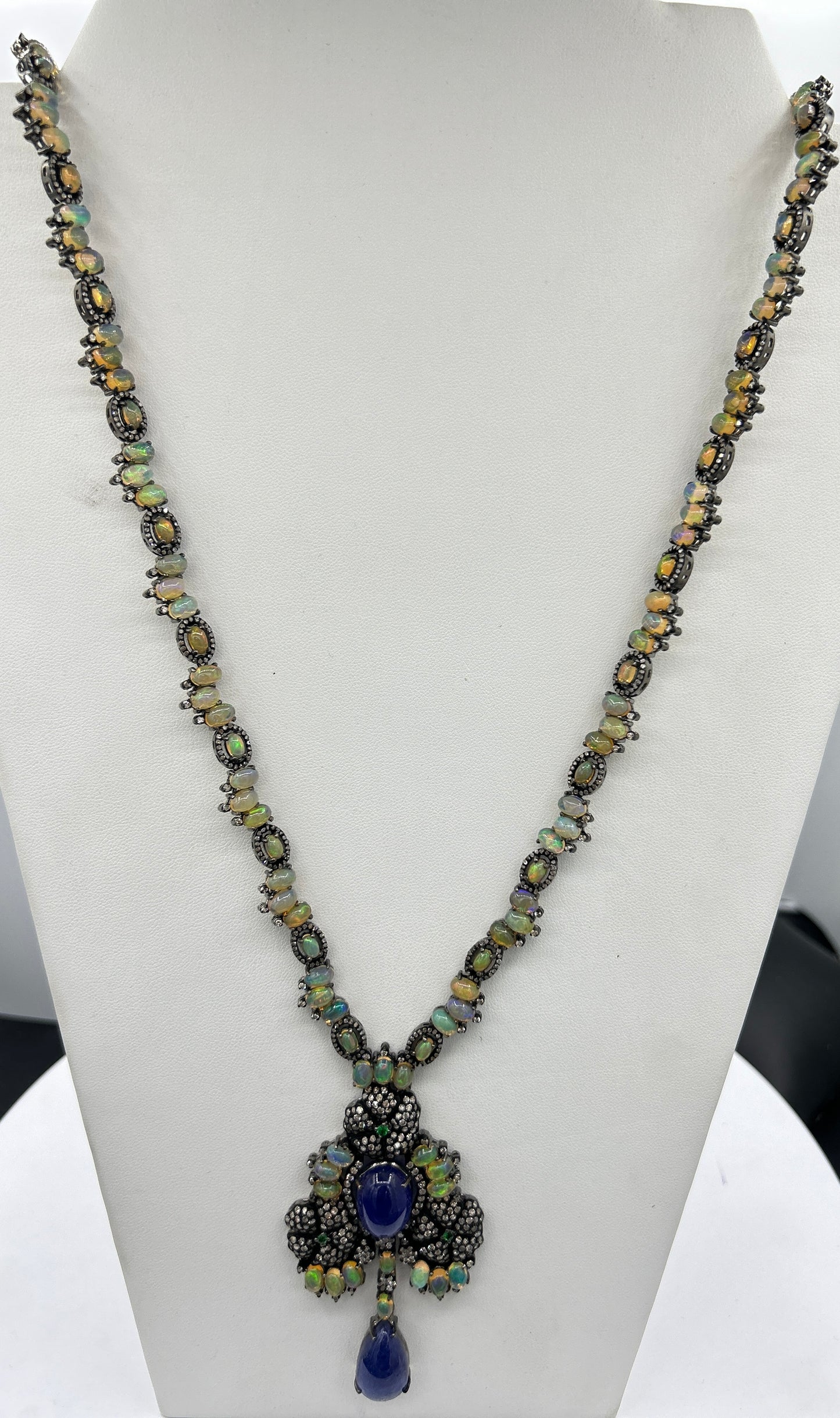 Tanzanite and Opal Long Necklace with Diamonds