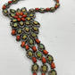 Natural Coral and Opal Long Necklace with Diamonds