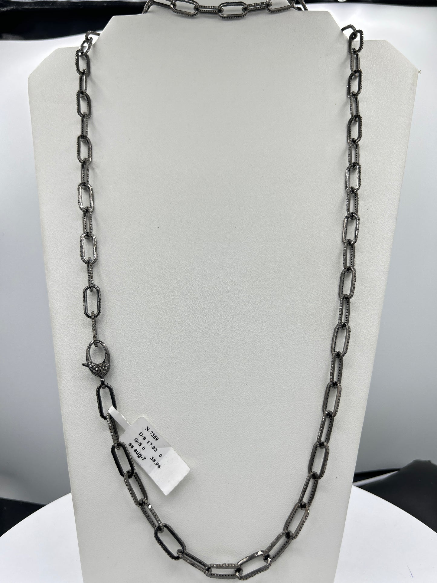 Sterling Silver Link Long Diamond Necklace