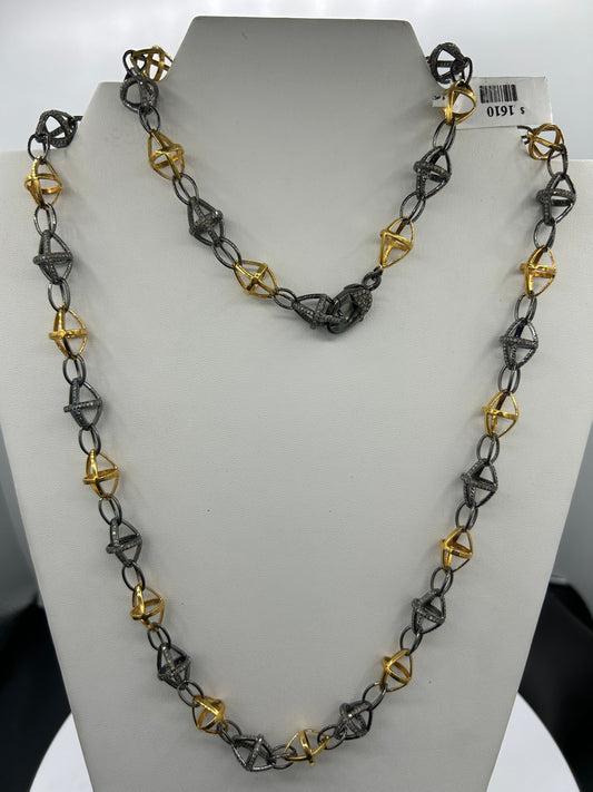 TwoTone Link Diamond Long Necklace