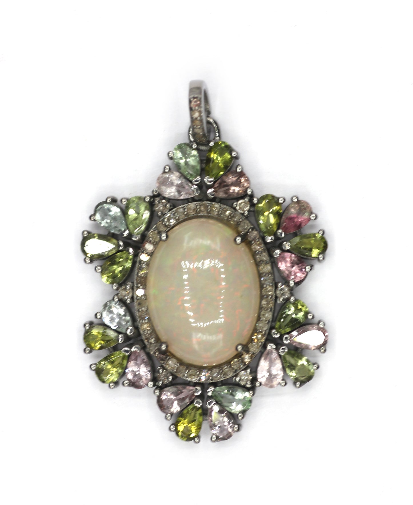 Oval Silver Pave Diamond Pendant