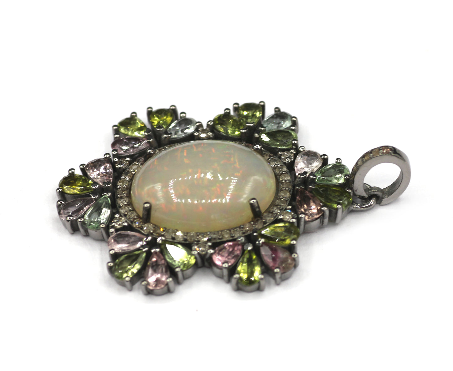 Oval Silver Pave Diamond Pendant