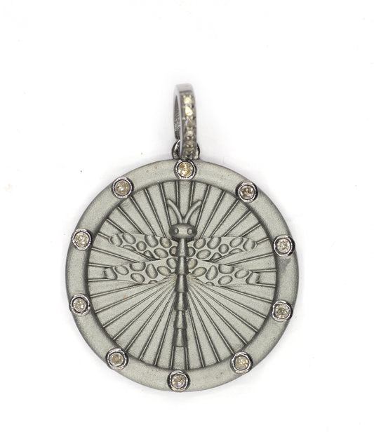 Round Silver Pave Diamond Pendant