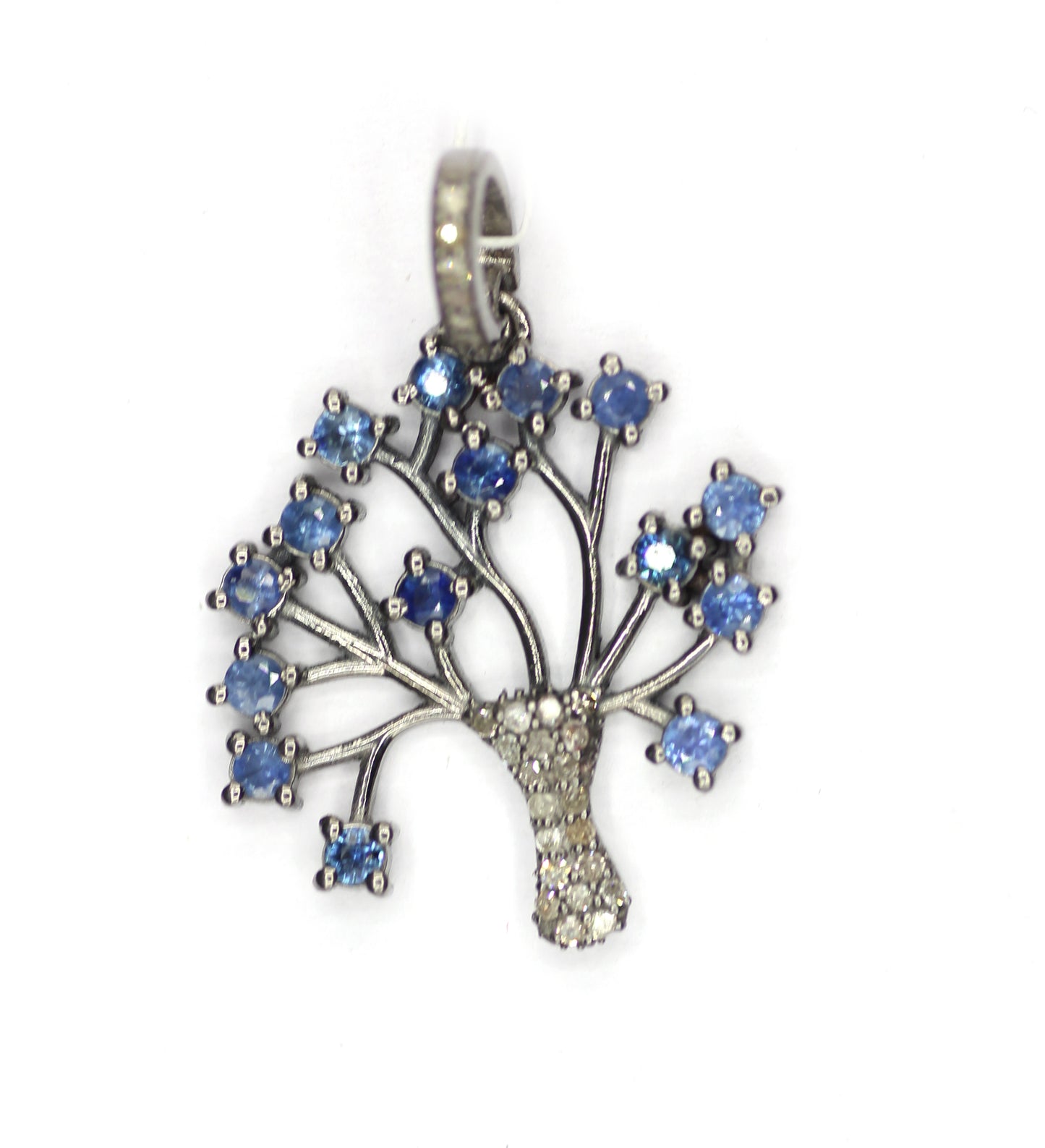 Green Tsavorite Blue Sapphire Tree Diamond Pendant