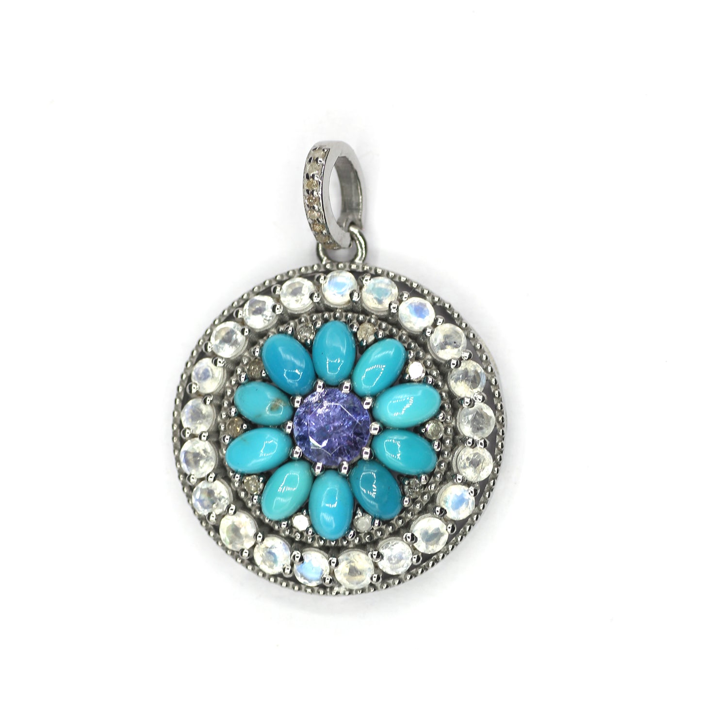 Round Silver Pave Diamond Pendant
