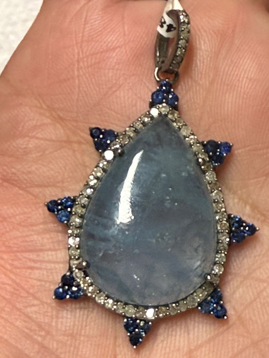 Aqua Sapphire Diamond Pendant