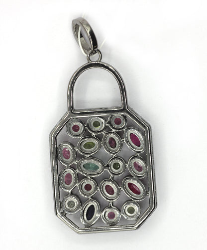 Lock Silver Pave Diamond Pendant With Tourmaline Stone