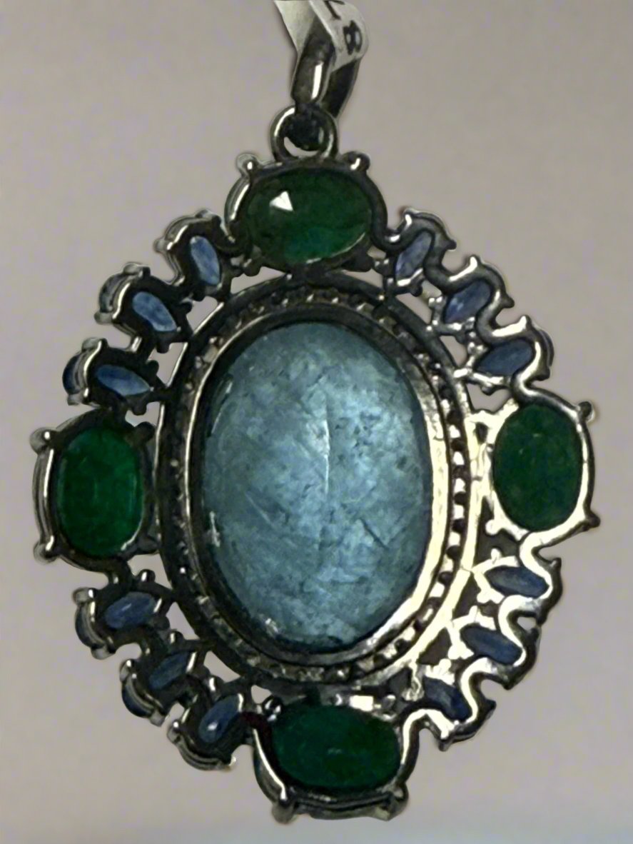 Aqua Emerald Kynite Diamond Pendant