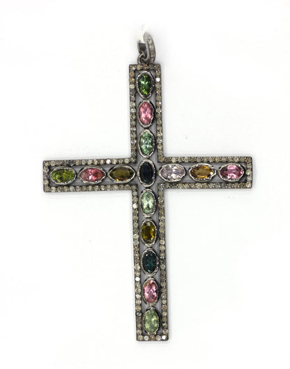 Cross Shape Silver Pave Diamond Pendant
